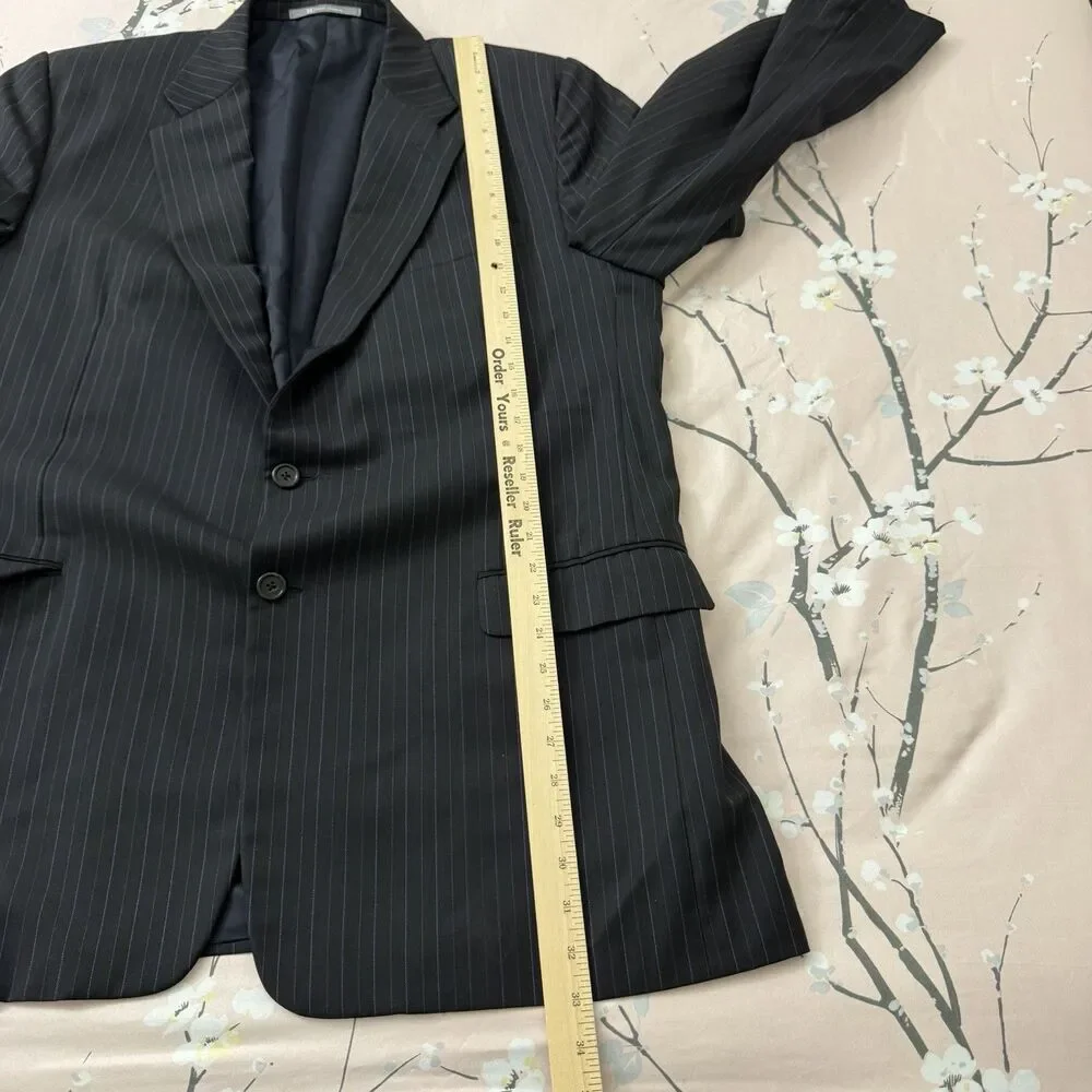 Hickey Freeman Loro Piana Super 130s Wool Blazer 46L Black Pinstripe Tasmanian